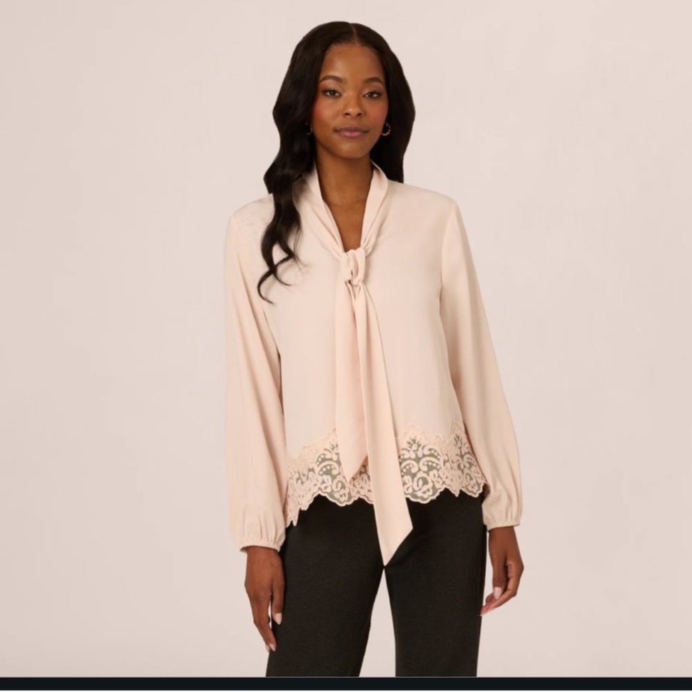 Adrianna Papell Blush Tie-Neck Blouse